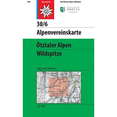 Abbildung von Ötztaler Alpen, Wildspitze: Topographische Karte 1:25.000 mit Wegmarkierungen und Skirouten: Wege Skitouren (Alpenvereinskarten)