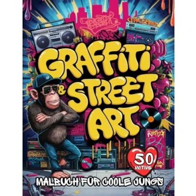 Abbildung von Graffiti &amp; Street Art Malbuch als Geschenk für coole Jungs Mädchen (ab 10 Jahren), Kinder Teenager: 50 starke Motive (BMX, Hip Hop, Alien, Astronaut, Skateboard): Einfach Ausmalen Entspannen