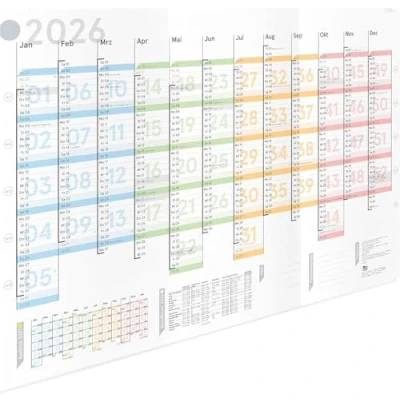 Abbildung von weekview XL Jahresplaner Colour 2026 Wandkalender KW optimiert (A1) GEFALZT. Querformat, gefaltet Wandplaner, Jahreskalender, Plakatkalender