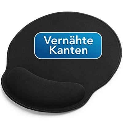 Abbildung von Sidorenko Mousepad mit Handauflage 26x23cm Mauspad Vernähte Kanten Schwarzes Gelkissen Mouse Pad rund, Ergonomische Mauspads, Mouspad für Büro und Gaming Mousepads Maus