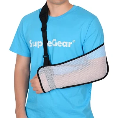 Abbildung von supregear Armschlinge, Leicht Verstellbare Arm Wegfahrsperre, Atmungsaktive Medizinische Armschlaufe Schulterstütze für Verletzten Ellbogen Handgelenk Hand (Weiß)