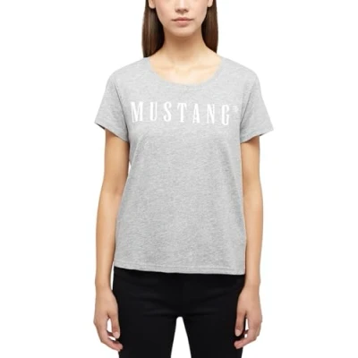 Abbildung von Mustang Damen T Shirt ALMA Regular Fit XS S M L XL Weiss Schwarz Blau Grau, Größe:L, Farbe:Mid Grey Mélange 4140
