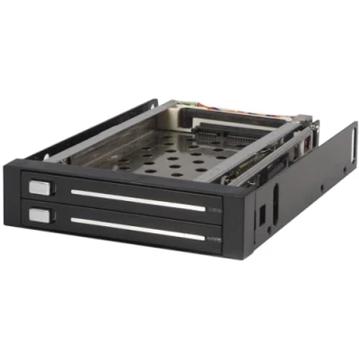Abbildung von StarTech.com SATA Wechselrahmen 3,5 Zoll trägerlos Mobiles Festplatten Speicher Rack für 2x 6,4cm (2,5&quot;) Hot Swap HDD in Schwarz