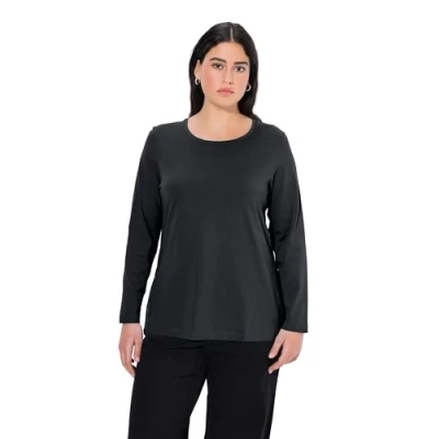 Abbildung von Ulla Popken Damen Langarm shirt, Schwarz, 46 48 EU