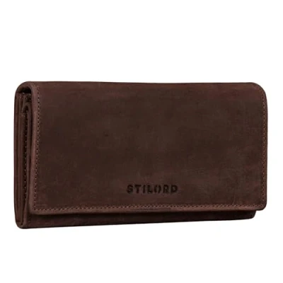 Abbildung von STILORD &#039;Marquesa&#039; Geldbörse für Damen, Leder, RFID Schutz, NFC, Tasche, Geldbörse, Vintage, große Geschenkbox, echtes Veleta Braun, L,