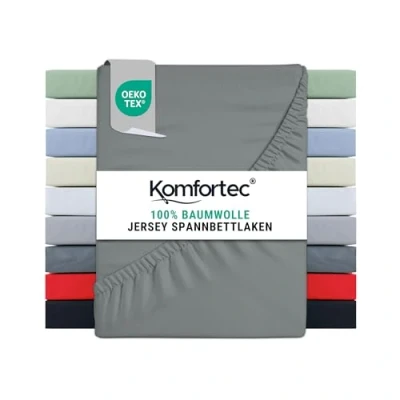 Abbildung von Komfortec Jersey Spannbettlaken 160x200 cm, 100% Baumwolle, Grau