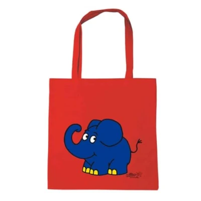 Abbildung von Logoshirt® Die Sendung mit der Maus I Elefant Happy wiederverwendbare Tasche Stofftasche Baumwolltasche bedruckt langen Tragegriffen rot lizenziertes Originaldesign
