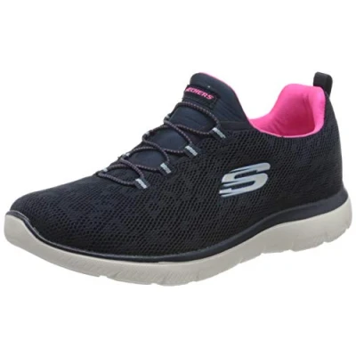 Abbildung von Skechers Damen Summits Leopard Spot Sportschuhe, Navy Mesh Hot Pink Trim, 39 EU