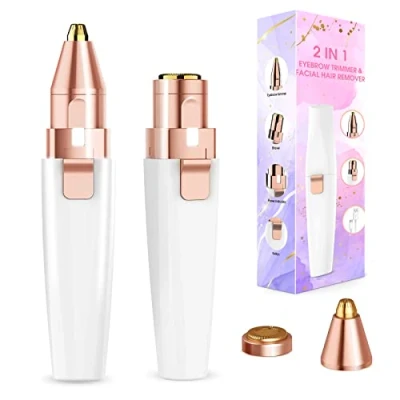 Abbildung von Augenbrauen Trimmer, 2 in 1 USB Augenbrauenrasierer Elektrisch und Gesichtshaarentferner Für Frauen, Schmerzfreie Epilierer Damen Körper Gesichtshaare Lippen Kinn, mit LED Licht