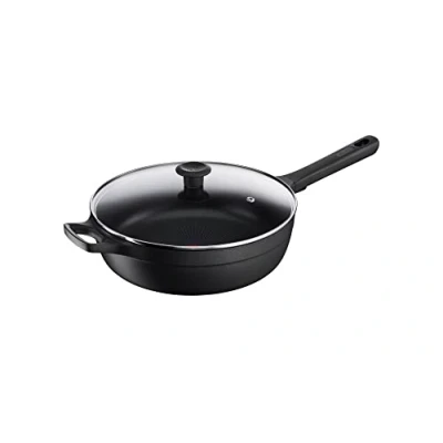 Abbildung von Tefal G61237 Trattoria Pro Schmorpfanne 28 cm mit Deckel Aluguss unbedenkliche Antihaftversiegelung Thermo Signal Temperaturanzeiger für alle Herdarten geeignet induktionsgeeignet Schwarz