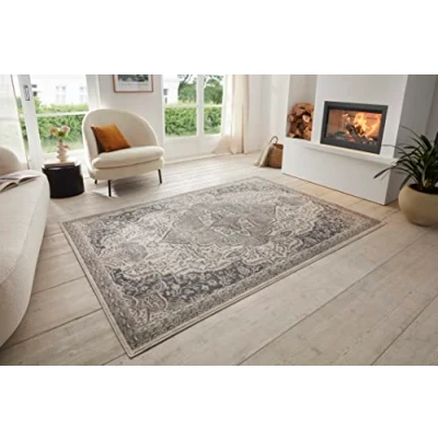 Abbildung von Hanse Home Orken Teppich Orientalisch Kurzflor Vintage Wohnzimmerteppich Weicher Orient ÖKO TEX Läufer für Schlafzimmer, Esszimmer, Wohnzimmer, Flur, Küche Creme Grau, 80x120cm