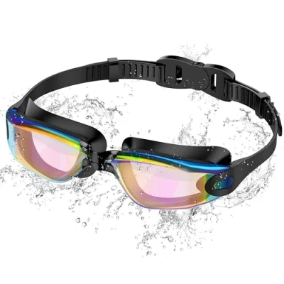 Abbildung von Ambienden Schwimmbrille, Anti Fog Schwimmbrille mit klarer Sicht, UV Schutz, Schnellverstellung, Silikondichtung, Unisex für Erwachsene und Jugendliche, Elektroplattierung Buntes Pink