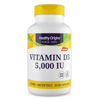 Abbildung von Healthy Origins, Depot Vitamin D3, 125mcg (5.000IU), 1 Kapsel alle 5 Tage, 360 Weichkapseln, Hochdosiert, Laborgeprüft, Sojafrei, Glutenfrei, ohne Gentechnik