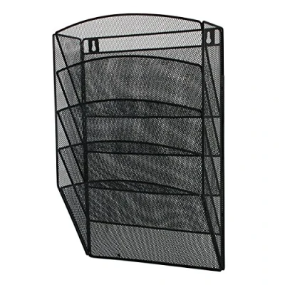 Abbildung von Q Connect Satz von 5 Wandfkörben Wandkorb Wand Zeitungshalter/ Schwarz / Wandmontierter Metallgitter Organizer Zeitungsständer Magazinhalter Prospekthalter Zeitschriften Wandhalter