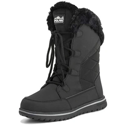 Abbildung von Polar Boot Damen Gesteppt Draussen Manschette Schnee Ente Wasserdicht Schnüren Kunstpelz Stiefel 6 BLK39 AYC0540