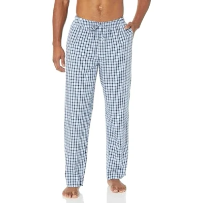 Abbildung von Amazon Essentials Herren Gewebte Pyjamahose, Gerade Geschnitten, Hellblau Weiß Karomuster, L