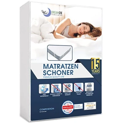 Abbildung von Dreamzie Matratzenschoner 180x200 Wasserdicht Made in EU und Oeko TEX Zertifiziert Atmungsaktive Matratzenauflage