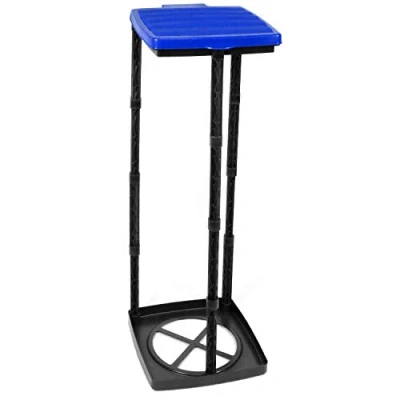 Abbildung von com four® Müllsackständer mit Deckel, in 3 möglichen Höhen aufbaubar, optimal für Heim, Garten, Werkstatt und Camping Ihre Müllentsorgung (Deckel blau)