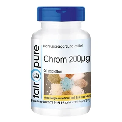 Abbildung von Fair &amp; Pure® Chrom Tabletten 200mcg 90 aus Chrompicolinat vegan hefefrei ohne Magnesiumstearat