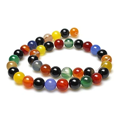 Abbildung von MJDCB Perlen zum Auffädeln 6mm 60 stück Achat Mehrfarbig Halbedelsteine mit Loch Natürliche Lose Runde Steinperlen für Herstellung Schmuck Armbänder Halsketten