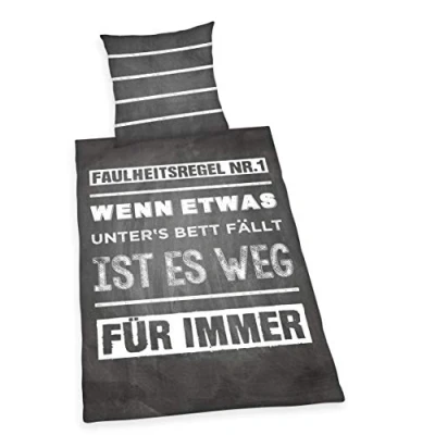 Abbildung von Herding Young Collection Bettwäsche Set, Wendemotiv mit Spruch, Bettbezug 135 x 200 cm, Kopfkissenbezug 80 Baumwolle/Renforcé