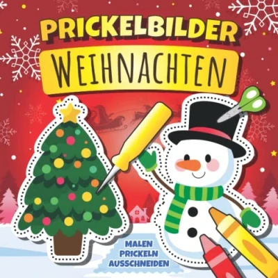 Abbildung von Prickelbilder Weihnachten: Malen, Prickeln und Ausschneiden Prickelblock Bastelbuch für Kinder Ab 3 Jahren Jungen Mädchen Weihnachtsgeschenk
