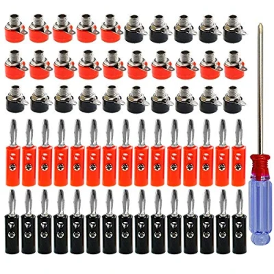 Abbildung von QitinDasen 30 Paar Premium 4mm Bananenstecker Bananenbuchse Steckverbinder, Vernickelung und Binding Post Terminal Set, für Audio Lautsprecher, Verstärker (Rot + Schwarz)