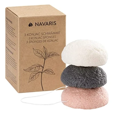 Abbildung von Navaris 3x Konjac Schwamm Set Gesichtsschwamm Reinigungsschwamm Schwämme für unreine normale sensible Haut vegan pH neutral natürlich 3 Stück