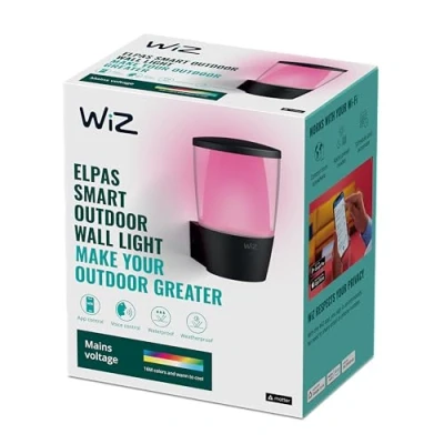 Abbildung von WiZ Tunable White and Color Elpas Outdoor Wandleuchte (650 lm), LED Leuchte mit 16 Mio. Farben oder warm bis kaltweißem dimmbarem Licht, smarte Lichtsteuerung über WLAN per Stimme/App, schwarz