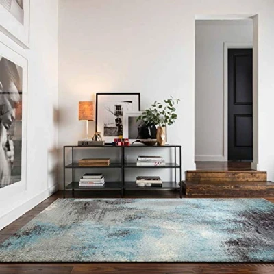 Abbildung von TALETA Teppich Wohnzimmer, Blauer Teppiche Moderne, Kurzflor für Schlafzimmer, Esszimmer