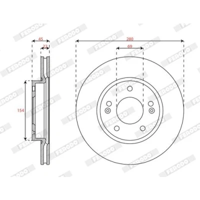 Abbildung von FERODO Bremsscheibe HYUNDAI: Ioniq, KIA: Niro 280mm 22mm 5 12.5 Belüftet beschichtet DDF3056C Bremsscheiben, Scheibenbremsen