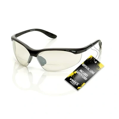 Abbildung von voltX ‘Constructor’ BIFOKALE Schutzbrille mit Lesehilfe (Verspiegelte +1.5 Dioptrie) Sportbrille für Radler enthält Sicherheitsband + Anti Fog UV400 Linse Bifocal Safety Glasses
