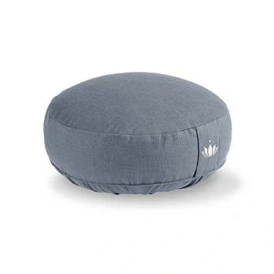 Abbildung von LOTUSCRAFTS® Meditationskissen mit 10 cm Sitzhöhe, extra niedrig, Yoga Kissen Dinkelfüllung, Yogakissen Rund, Bodenkissen Meditationskissen, Bezug waschbar, GOTS zertifiziert