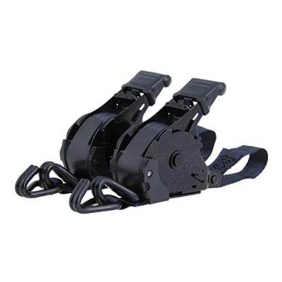 Abbildung von Sandax 2X Automatik Spanngurte mit J Haken, Selbstaufwickelnde Transportgurte 3,65m Ratsche, bis 340kg, nach DIN EN 12195 2, 25mm breit, Einteilige Zurrgurte Gurte schwarz I Spanngurt einfach
