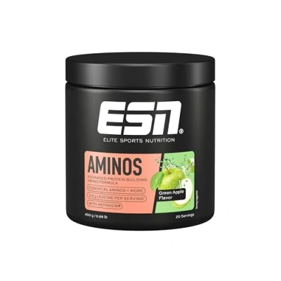 Abbildung von ESN AMINOS, Green Apple, 400 g, feines Amino Pulver mit essentiellen Aminosäuren &amp; Astragin, 3,2 g Leucin pro Portion, ideale Löslichkeit, vegan, geprüfte Qualität made in Germany
