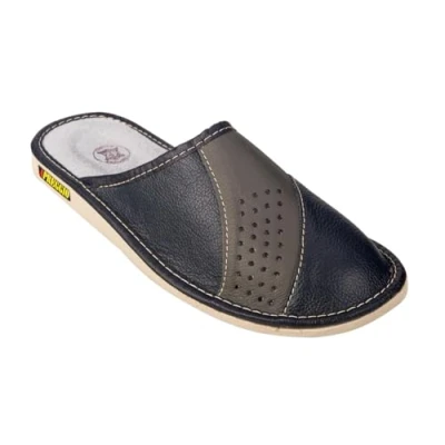 Abbildung von APREGGIO Hausschuhe Herren Leder Herrenhausschuhe Hausschuh Männer Pantoffel Pantoffeln Pantoletten Slipper Mann Warm Schwarz Größe 44 EU
