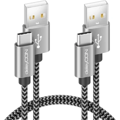 Abbildung von deleyCON USB C Kabel SET (2 Stück je 2m) Nylon Ladekabel Datenkabel Typ Metallstecker Laden &amp; Synchronisieren von Handy Smartphone