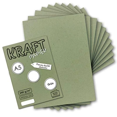 Abbildung von 50x Vintage Kraftpapier in Grün DIN A5 21 x 14,8 cm nachhaltiges natur Grünes Recycling Papier, ökologisch Bastel Karton Einzel Karte NEUSER PAPIER