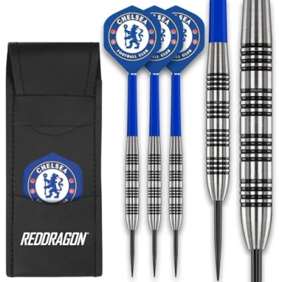 Abbildung von FOCO Offiziell lizenzierte Chelsea FC Flights mit Red Dragon 24 Gramm Wolfram Darts Set