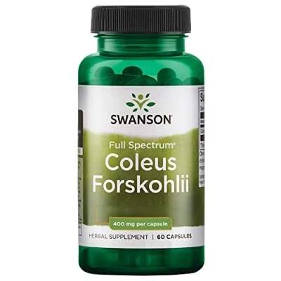 Abbildung von Swanson Full Spectrum Coleus Forskohlii (Forskolin), hochdosiert, 60 Kapseln, Laborgeprüft, Sojafrei, Glutenfrei, Ohne Gentechnik