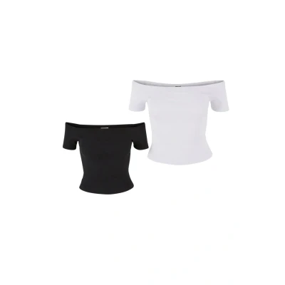 Abbildung von Urban Classics Organic OFF Shoulder 2PACK Tshirt basic, Damen, Größe: 3XL, Black/white