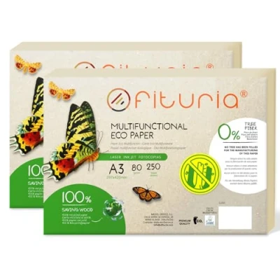 Abbildung von Recyclingpapier, A3, 80 g, Blatt, 100% aus Packung mit recycelten Papierbögen, natürliche Farbe, geeignet für Laserdrucker und Inkjet, Gastronomie (500 Blatt)