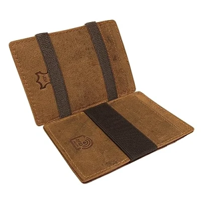 Abbildung von STILORD &#039;Mago&#039; Magic Wallet mit Münzfach aus Echt Leder für Herren Kreditkartenetui RFID Schutz kleine Geldbörse im Vintage Look, Farbe:Bergamo braun