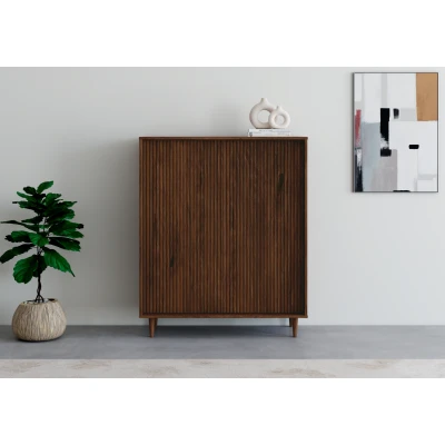 Abbildung von INOSIGN Highboard »Malmedy Front mit gefrästen Rillen«, Kommode Midischrank aus massivem Kiefernholz, Push to open, B 100 cm