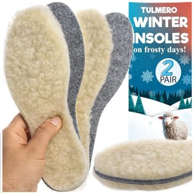 Abbildung von 2 Paare warme Schuheinlagen für mollig Füße, Dicke Wollsohlen aus Filz und Wolle, Wärmeeinlagen Schuhe, Wärmesohlen Filzsohlen, Winter Sohlen Damen Herren Kinder Größe 31