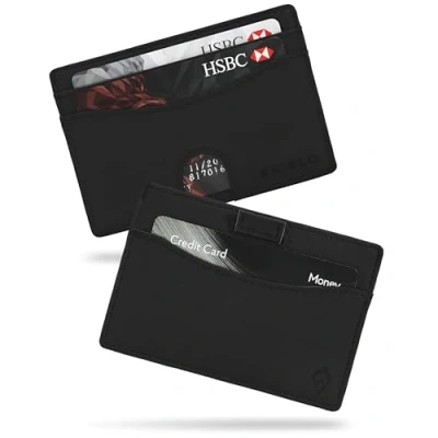Abbildung von AKIELO Kartenetui mit RFID Schutz und Geschenkbox Minimalistisch Herren Geldbörse Kompakte Schlanke Wallet (Echo Schwarze Ausgabe)