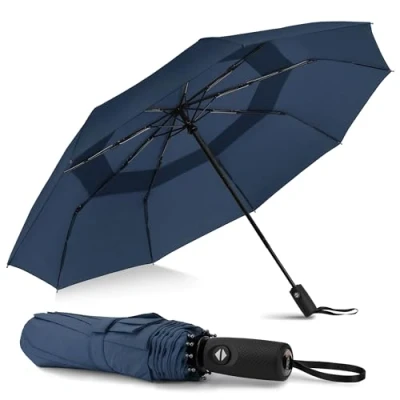 Abbildung von ZOMAKE Regenschirm Taschenschirm Sturmfest,Klein Schirm mit Auf Zu Automatik für Herren Damen Travel Umbrella UV Schutz(Saphir)