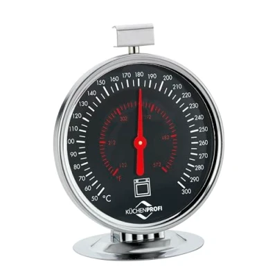 Abbildung von Küchenprofi Backofenthermometer, Messbereich 50 300C, Edelstahl, ø 7,5 cm, Ofenthermometer für Backofen, analog, zum Stehen und Hängen, auch als Grill Thermometer geeignet