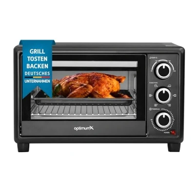 Abbildung von OptimumX 20 L Minibackofen, Klein mini Backofen mit Umluft, 60 Min Timer, Pizza Ofen, 1380 W, Schwarz