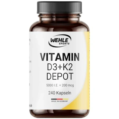 Abbildung von Vitamin D3 K2 Depot 240 Kapseln Hochdosiert 5.000 IE + 200 mcg MK7 All Trans I Ohne Zusätze, Hergestellt in DE.